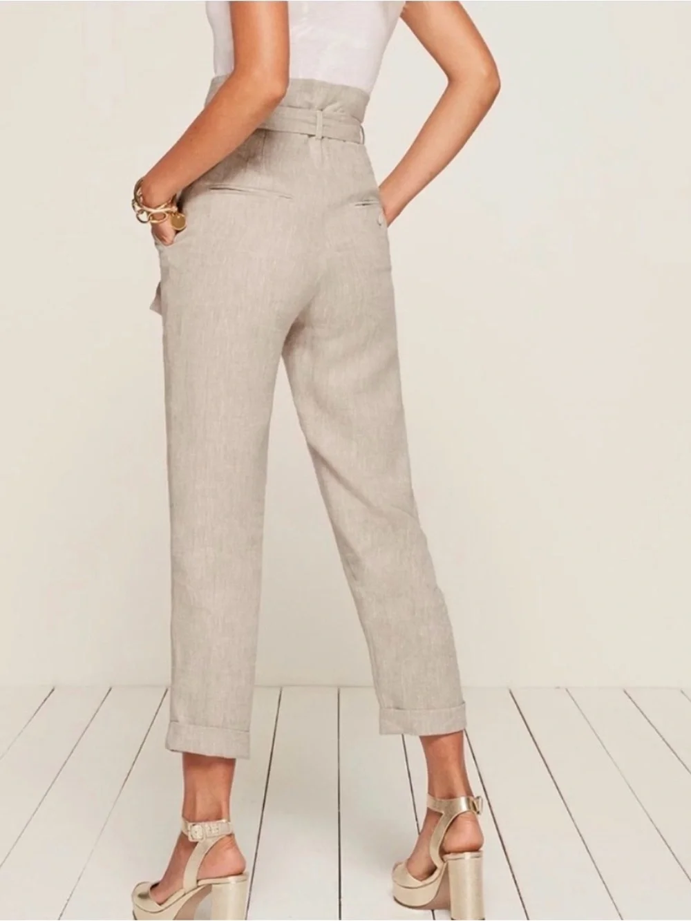 Reformation Fisher Tan Sand Paperbag Pants Size 4